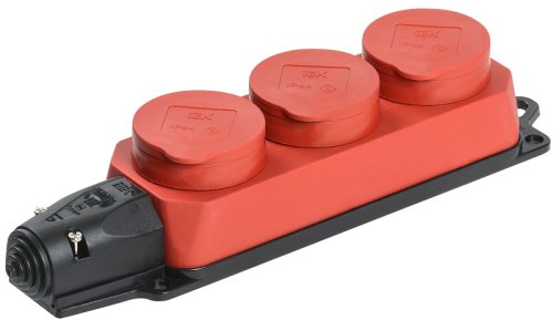 Колодка удлинителя с заземлением IEK Омега 3-м с крышкой 16А 3500Вт IP44 каучук красный фото Колодка удлинителя с заземлением IEK Омега 3-м с крышкой 16А 3500Вт IP44 каучук красный картинка